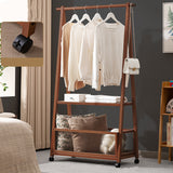 A-Frame Wood Brown Large Storage Coat Rack with Wheels Image - 6