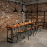 Brown Rectangle Wood Large Bar Table with Footrest Image - 27