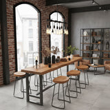 Brown Rectangular Wood Iron Large Bar Table With Footrest Image - 31