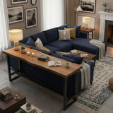 Brown Rectangular Wood Iron Large Bar Table With Footrest Image - 32