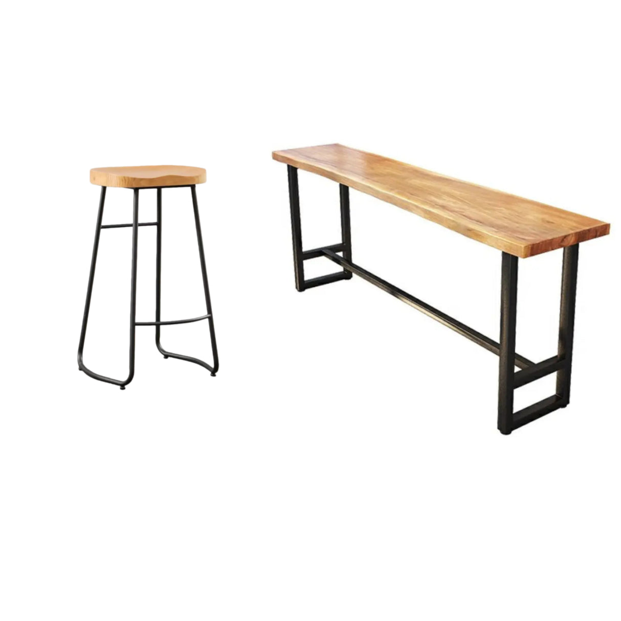 Industrial Brown Long Rectangular Wood Iron Bar Table Set Image - 6