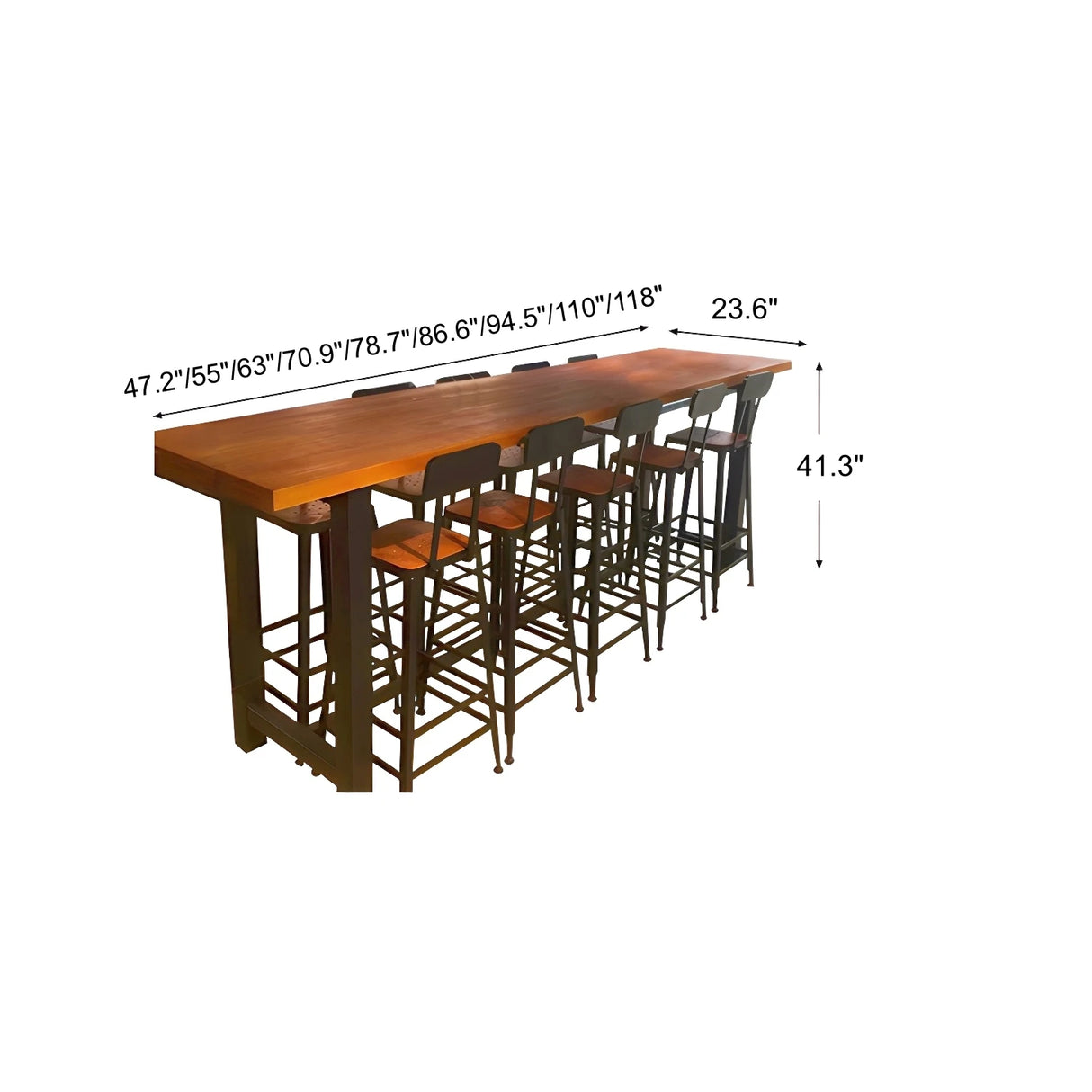 Brown Rectangular Wood Metal Long Bar Table With Footrest Image - 7