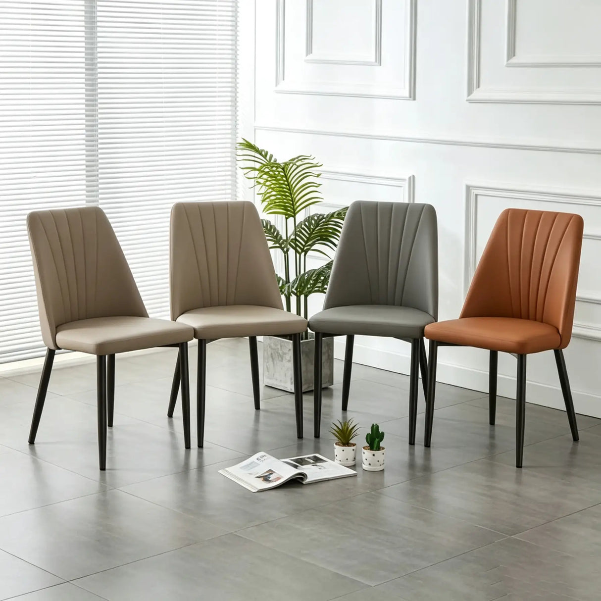 Channel Back Microfiber Leather Dining Chairs Set of 2 or 4 Image - 33