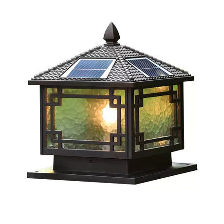 Chinese Black Pavilion Square Outdoor Solar Post Light Image - 15