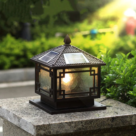 Chinese Black Pavilion Square Outdoor Solar Post Light Image - 16