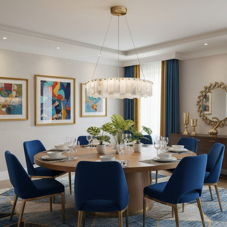 Contemporary Alabaster Circular Chandelier for Living Room Image - 19