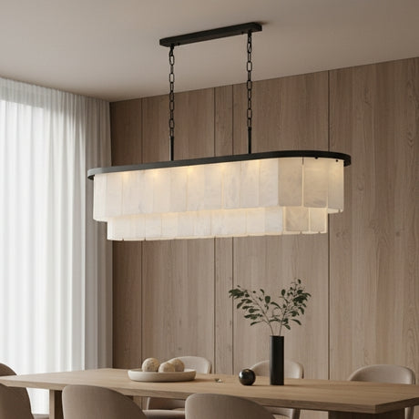 Contemporary Alabaster Oval Marble Chain Island Light Image - 16