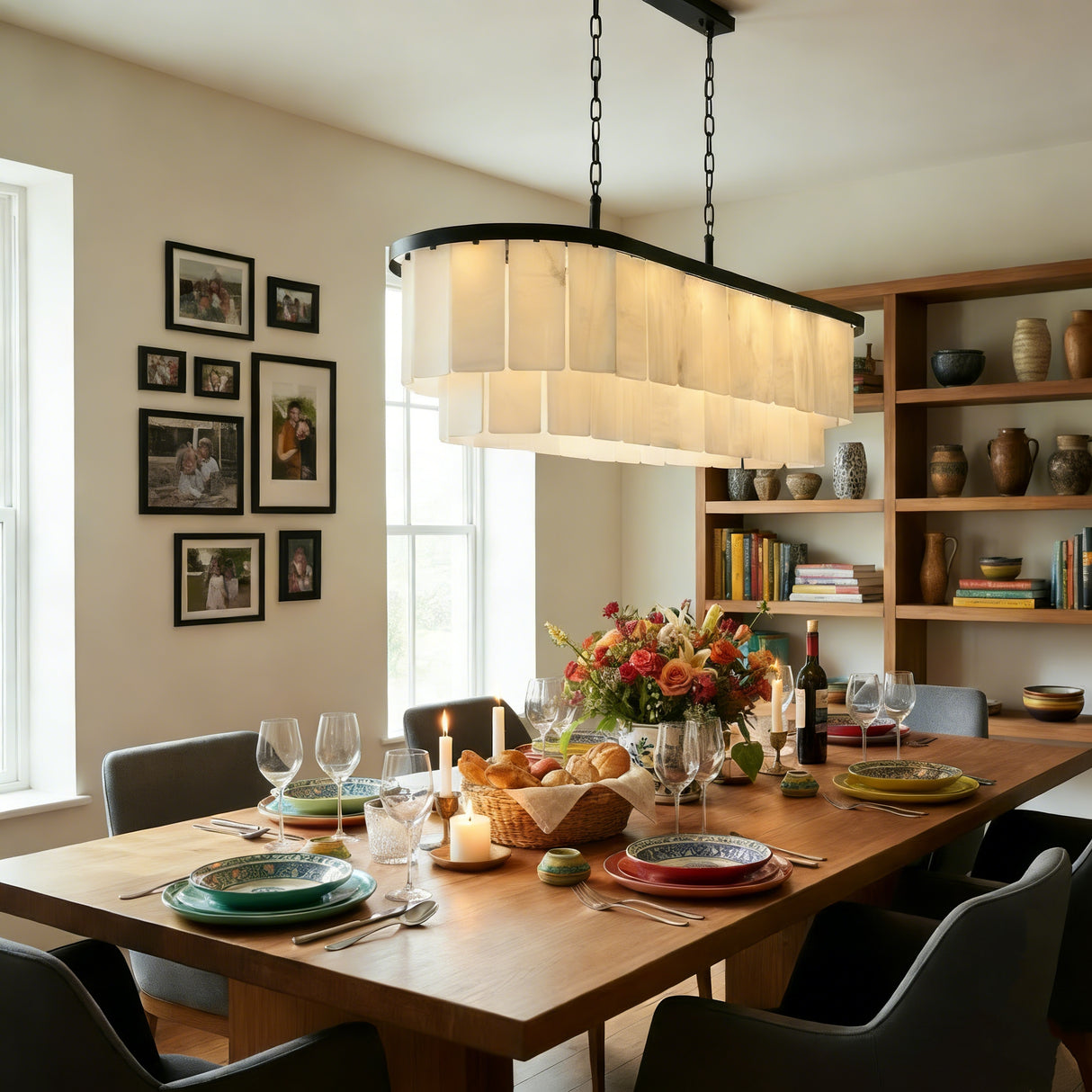 Contemporary Alabaster Oval Marble Chain Island Light Image - 18