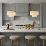 Contemporary Alabaster Tiered Gold Living Room Chandelier Image - 17