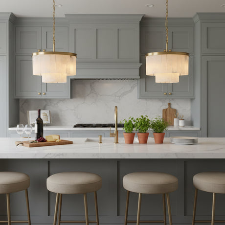 Contemporary Alabaster Tiered Gold Living Room Chandelier Image - 17