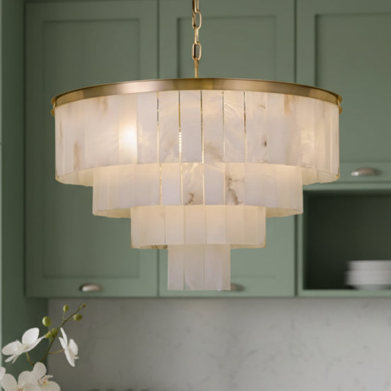 Contemporary Alabaster Tiered Gold Living Room Chandelier Image - 18