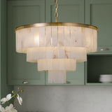 Contemporary Alabaster Tiered Gold Living Room Chandelier Image - 18