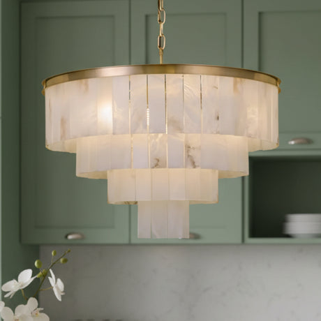 Contemporary Alabaster Tiered Gold Living Room Chandelier Image - 18