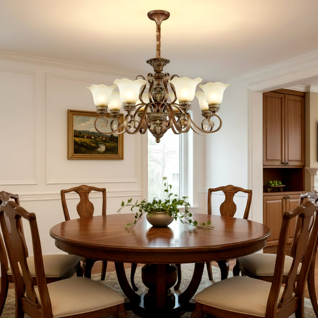 Elegant Antique Bronze 8-Light Vintage Ceiling Chandelier Image - 21
