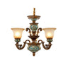 European Antique Brass Flower Glass Ceramic Chandelier
