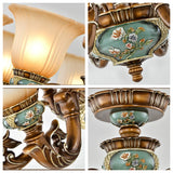 European Antique Brass Flower Glass Ceramic Chandelier