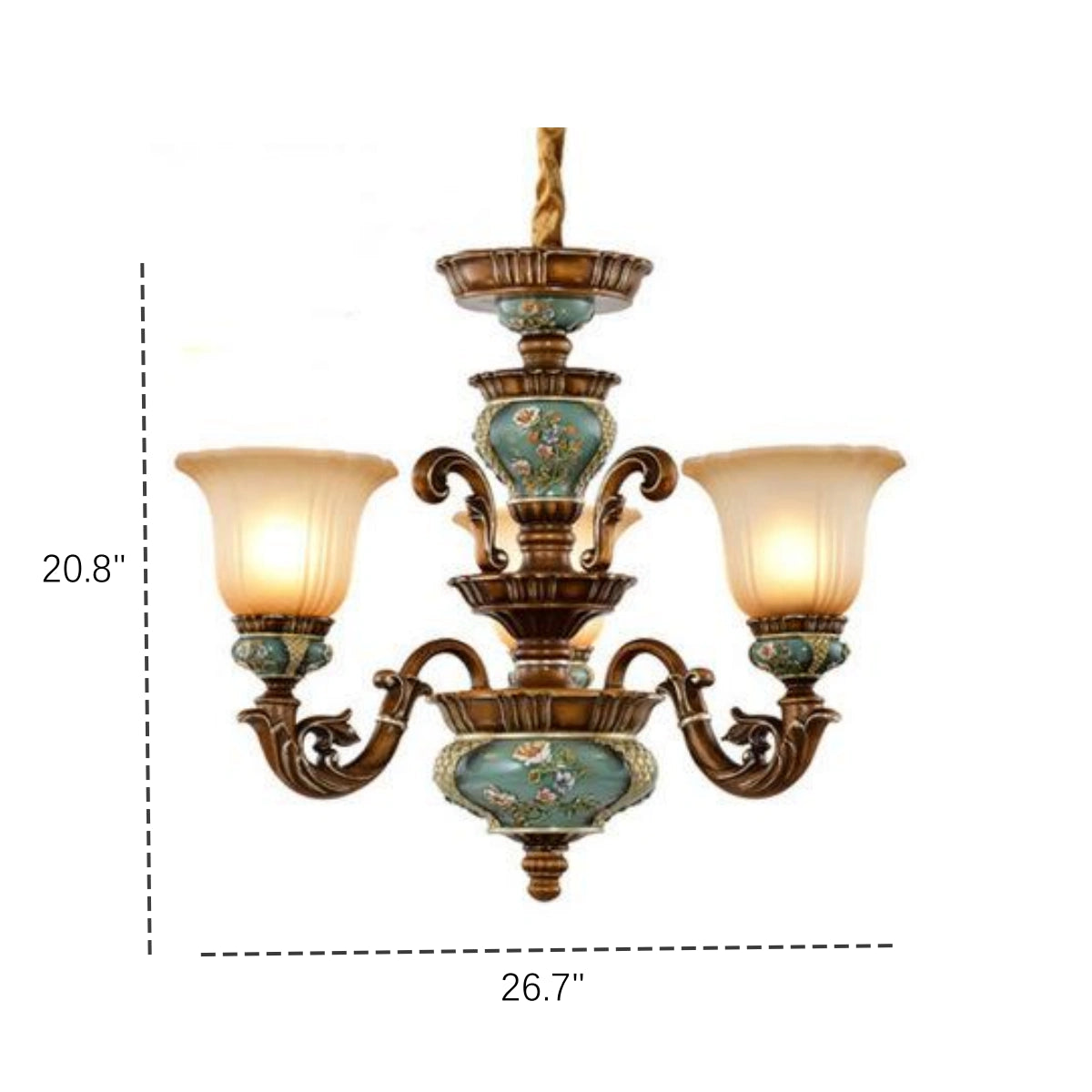 European Antique Brass Flower Glass Ceramic Chandelier