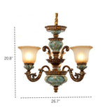 European Antique Brass Flower Glass Ceramic Chandelier