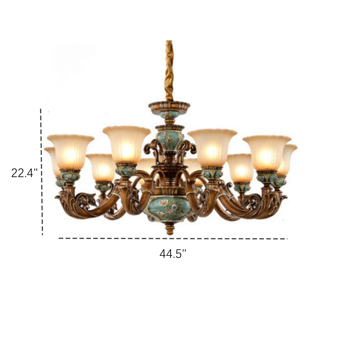 European Antique Brass Flower Glass Ceramic Chandelier