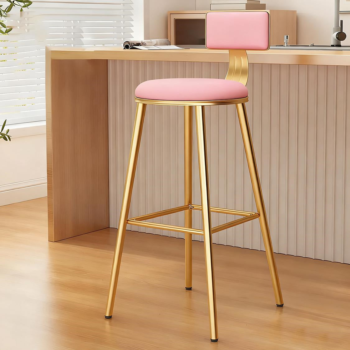 Green Metal Upholstered Low-Back Bar Stool With Footrest Image - 3