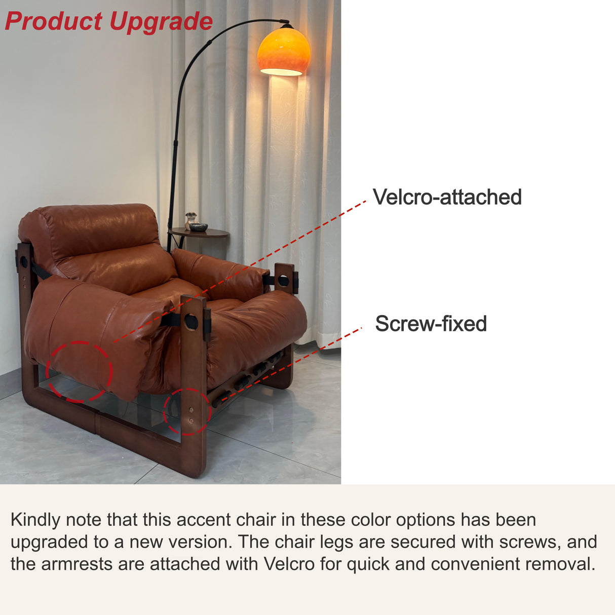 Luxury Leather Loose Back Brown Removable Cushions Accent Chair Image - 14