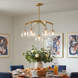 Modern 7-Light  Brass Branch Textured Glass Globe Chandelier Image - 10