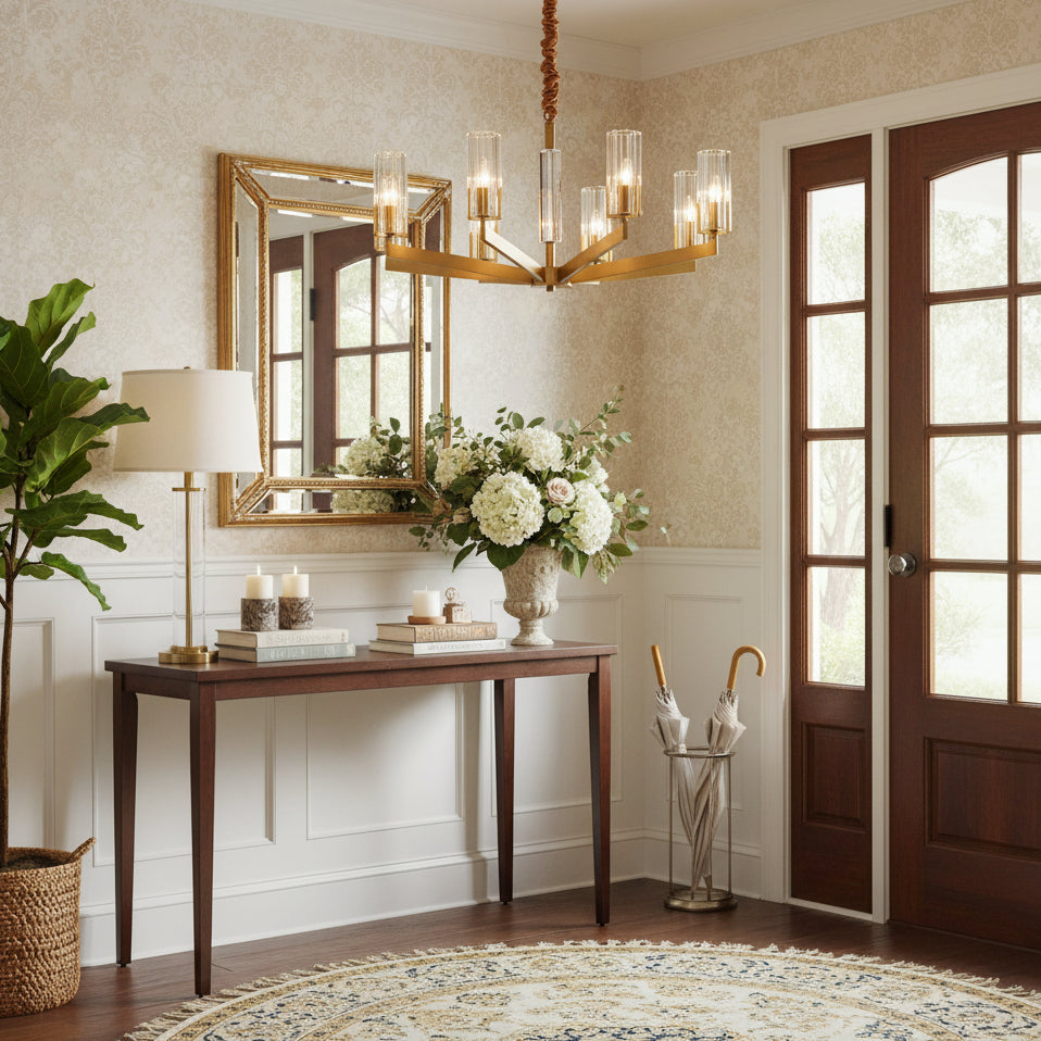 Modern 8-Light Clear Crystal Glass Gold Brass Branch Chandelier Image - 11