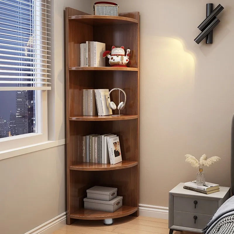 Modern Corner Wooden Vertical Multi-Shelf Bookcase Image - 24
