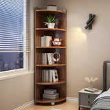Modern Corner Wooden Vertical Multi-Shelf Bookcase Image - 25