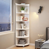 Modern Corner Wooden Vertical Multi-Shelf Bookcase Image - 27