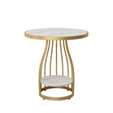 Modern Round Marble-Top Metal Frame Side Table with Shelf Image - 13