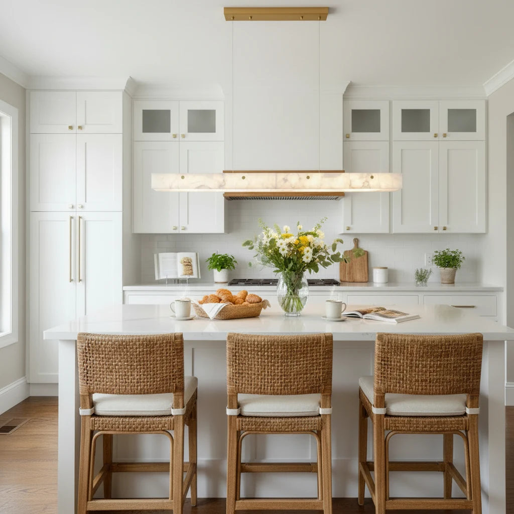 Modern Slim Alabaster Kitchen Island Linear Pendant Light Image - 10