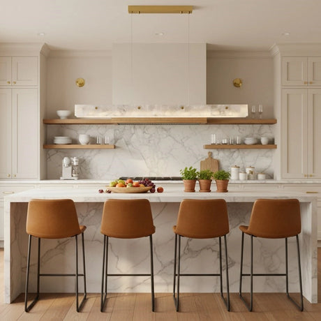 Modern Slim Alabaster Kitchen Island Linear Pendant Light Image - 9