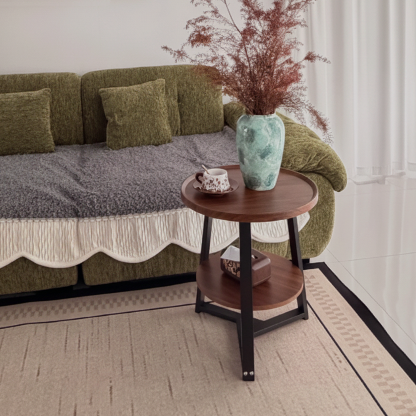 Round Brown Manufactured Wood and Steel Chairside Table Image - 26