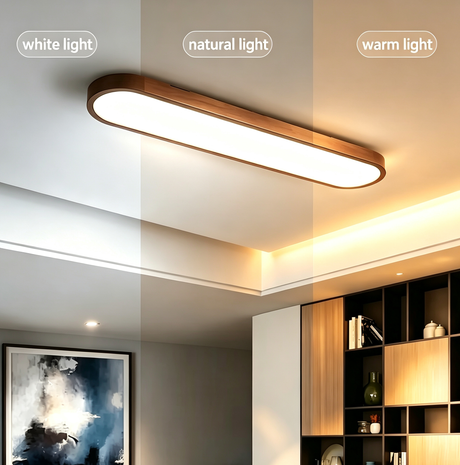 Nordic Dark Wood Oval Strip Flush Mount Light 3-Light