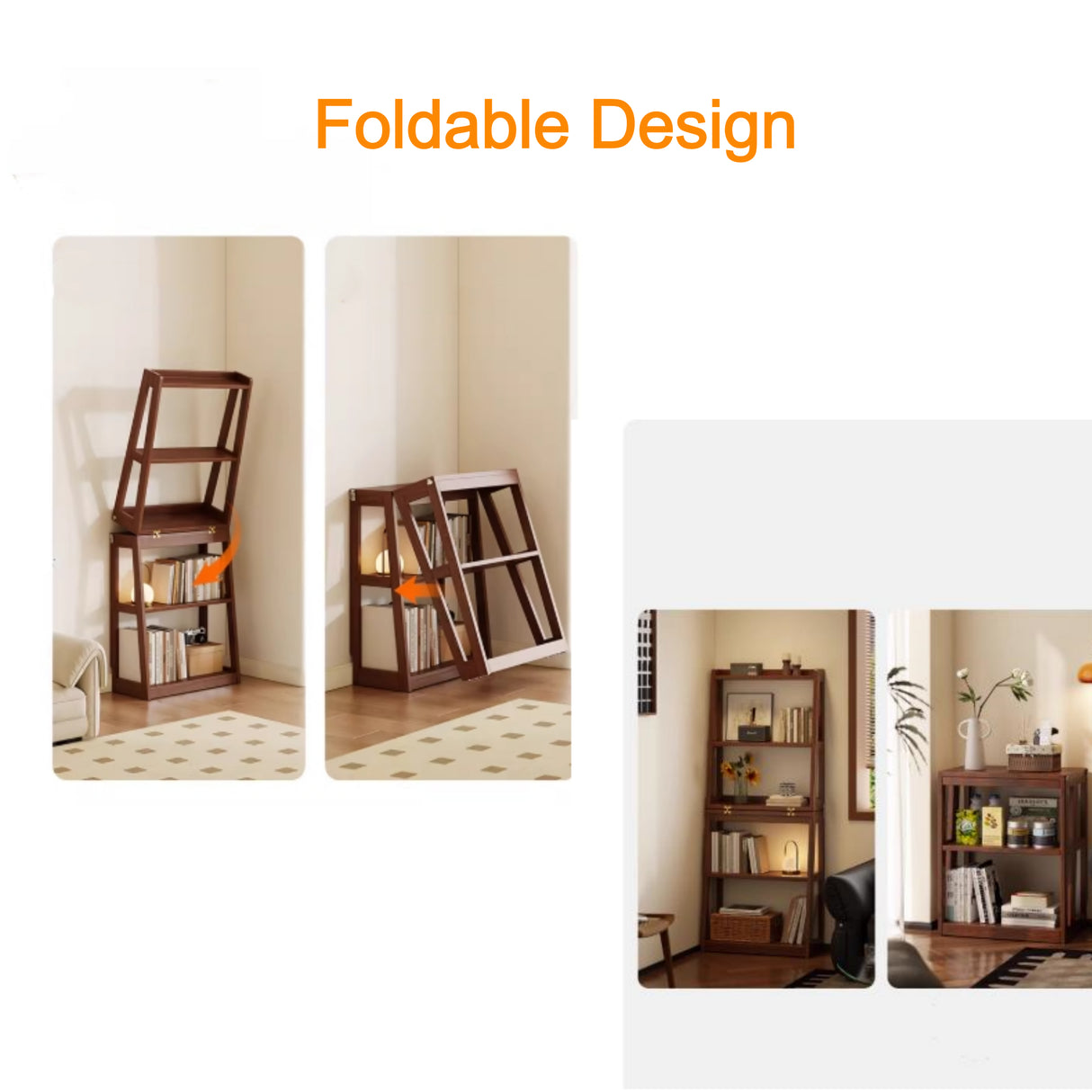 Scandinavian Corner Vertical Foldable Wood Ladder Bookshelf Image - 12