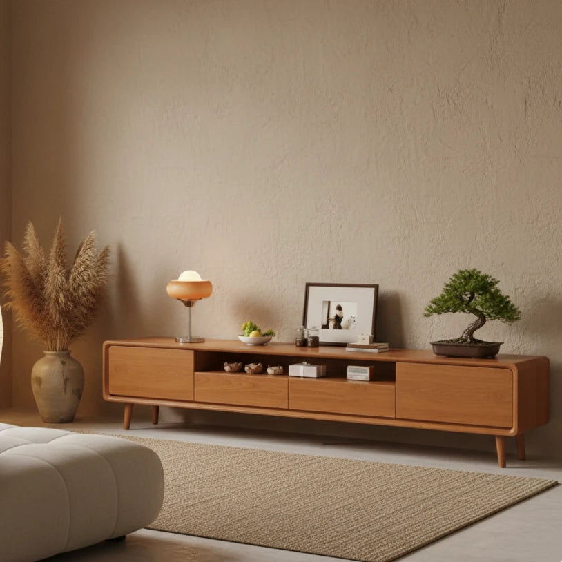 Scandinavian Natural Wood Cabinet Drawers TV Stand Image - 26