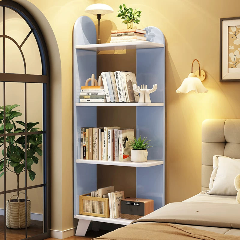 Stylish Open Wood Curved Corner Storage Bookcase White Image - 12