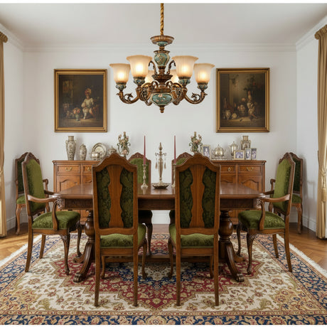 Traditional Antique Brass Ceramic Chandelier Frosted Glass