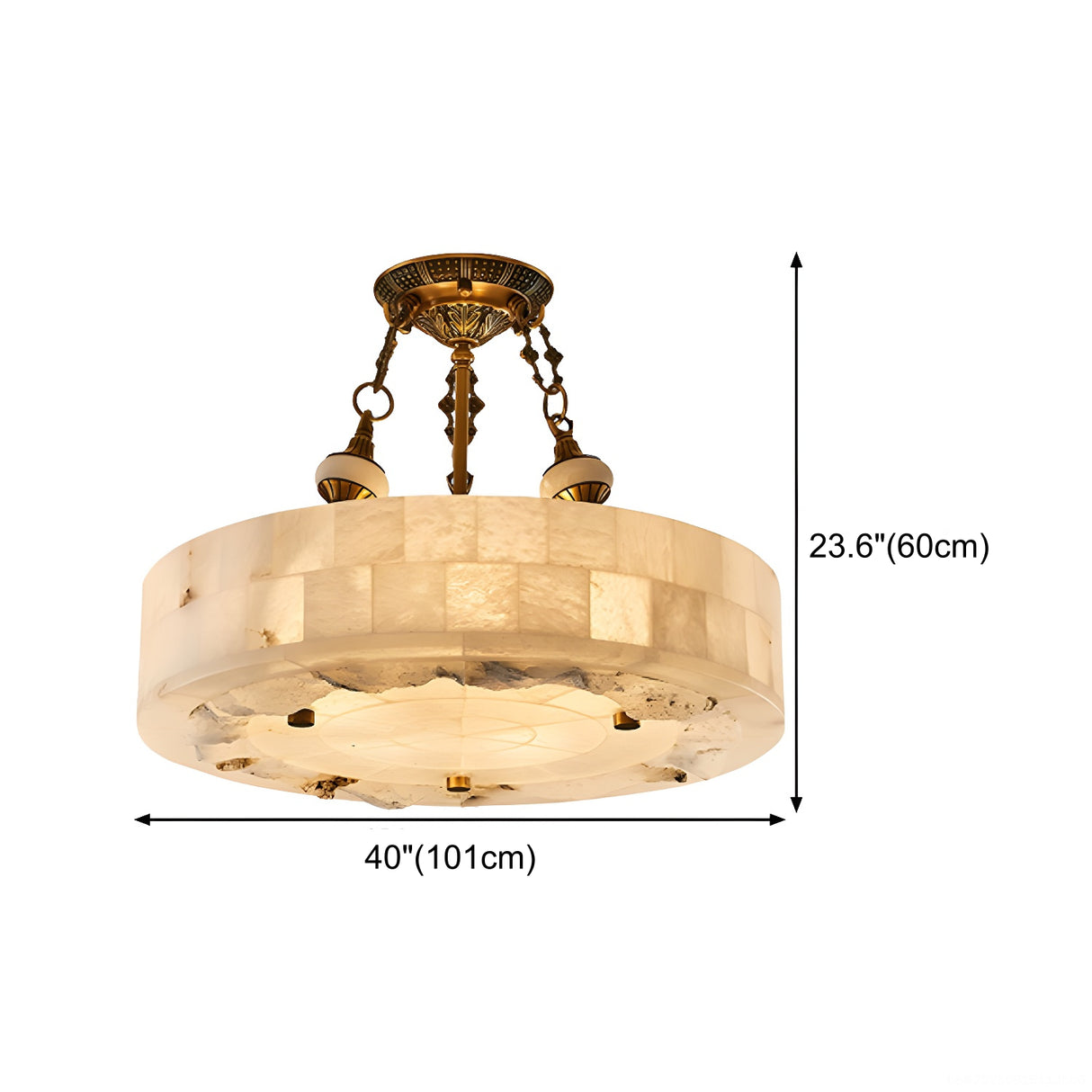 Vintage Circular Alabaster Gold Pendant Light Chandelier Image - 25