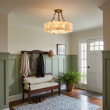 Vintage Circular Alabaster Gold Pendant Light Chandelier Image - 26