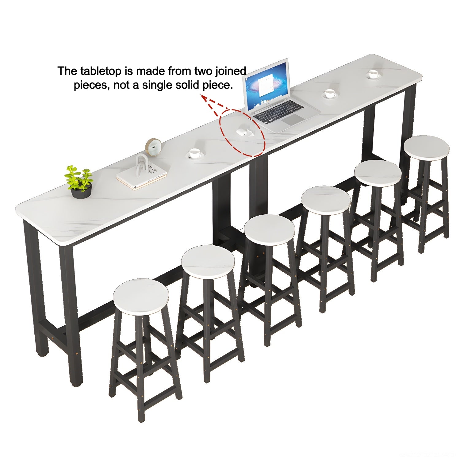 White Rectangular Wood Steel Long Bar Table With Footrest Image - 5
