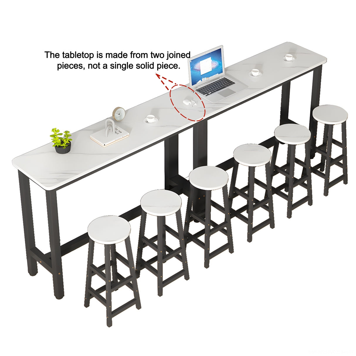 White Rectangular Wood Steel Long Bar Table With Footrest Image - 5