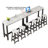 White Rectangular Wood Steel Long Bar Table With Footrest Image - 5