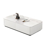 White Stone Rectangular Drawers Block Base Coffee Table Image - 14