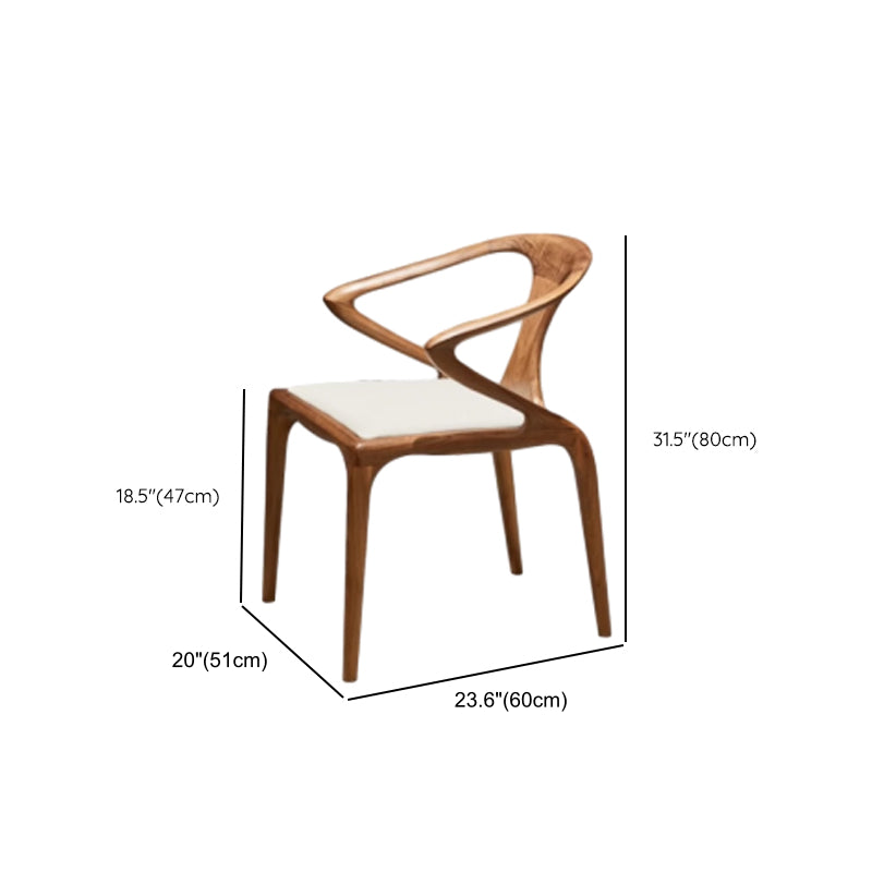 Wood Curved Open Slat Back Leather Dining Chair Brown Image - 12