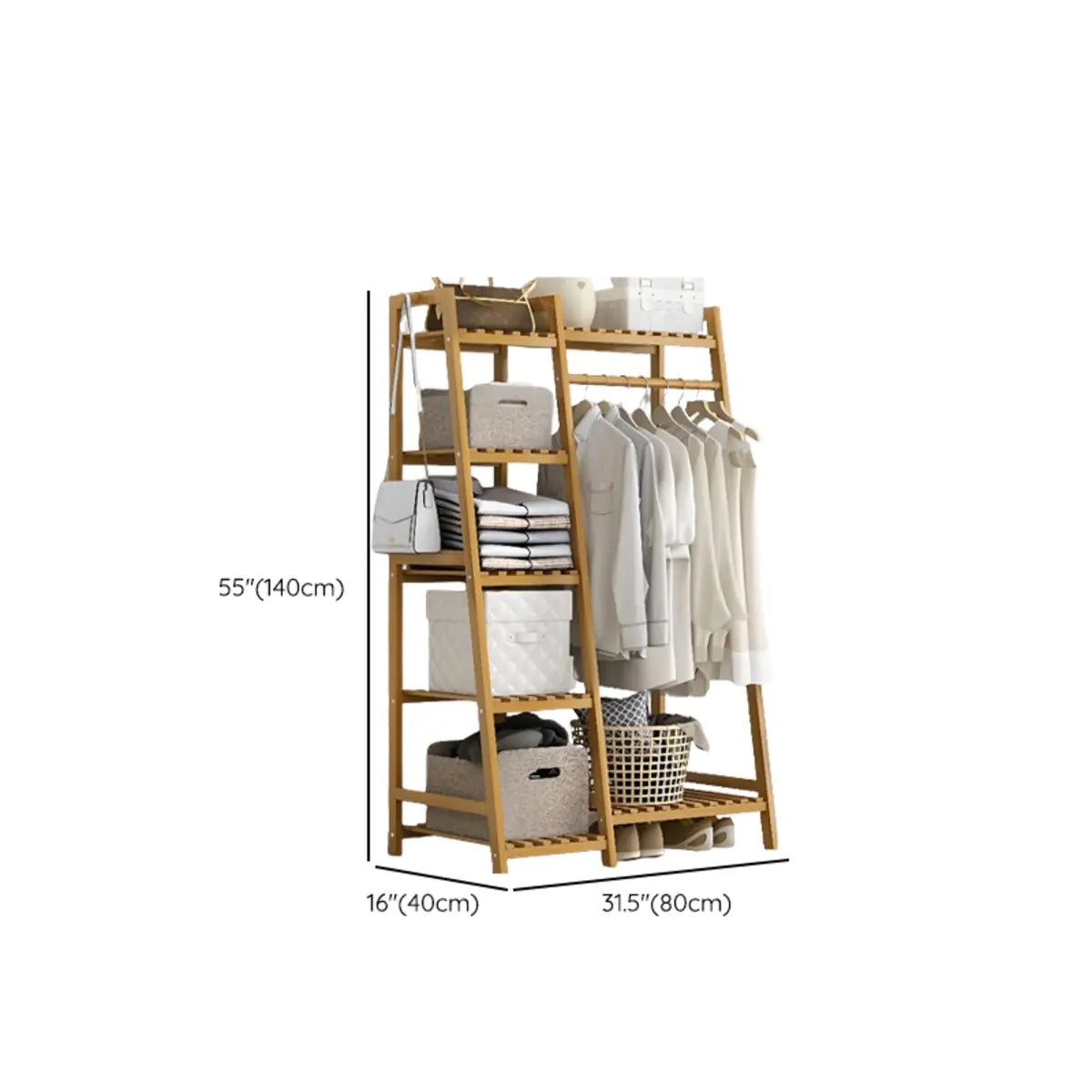 A-Frame Bamboo Natural Stand Coat Rack with Shelves 