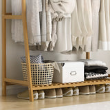 A-Frame Bamboo Natural Stand Coat Rack with Shelves Image - 9