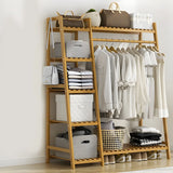 A-Frame Bamboo Tan High Garment Coat Rack with Shelf Image - 21
