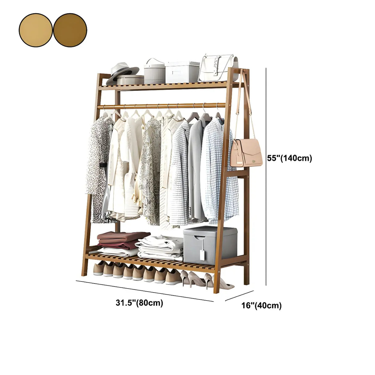 A-Frame Bamboo Tan High Garment Coat Rack with Shelf Image - 24
